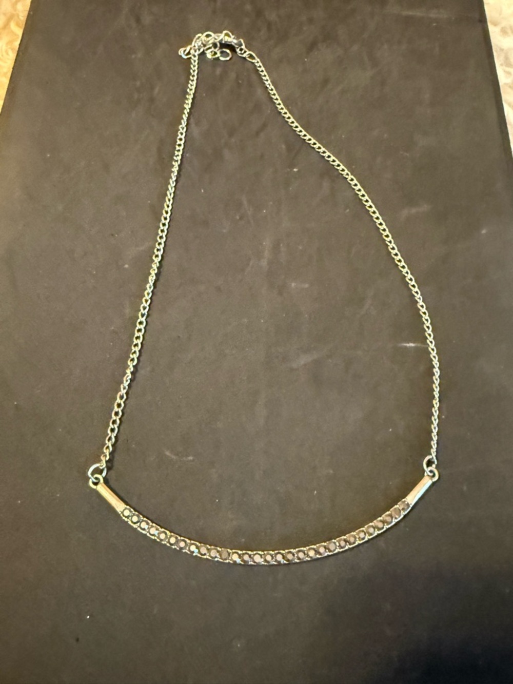 Curved Silver -Tone Bar Necklace with Hematite Accents - Women Jewelry